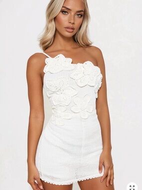 Fashion Nova White Crochet Floral Romper
